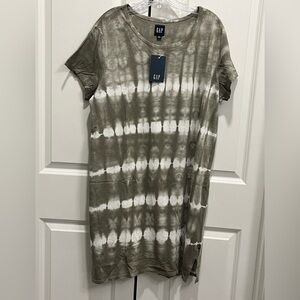 NWT GAP Tunic Dress Olive Green and White Tie Dye Size XXL Cotton Vacation Pool